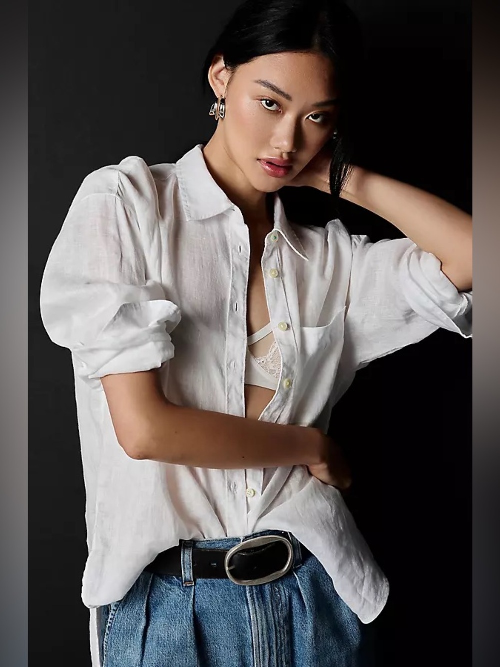 Maeve Anthropologie Linen Boyfriend Long Sleeve Shirt White Size S